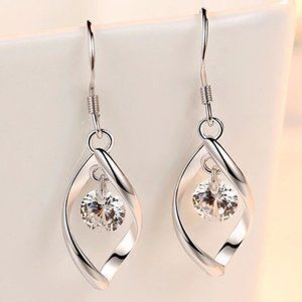 925 Sterling Silver Diamond Waterdrop Earrings D4
